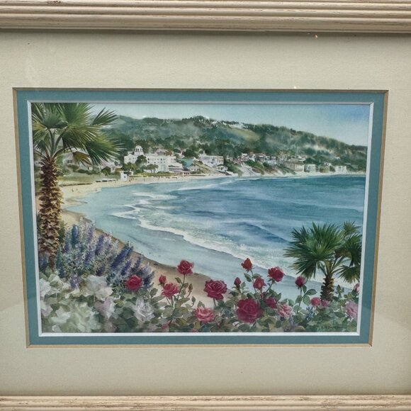 Ruth Basler Burr Signed Coastal Beach Scene Matted Print Framed Landscape Art - Picture 2 of 4
